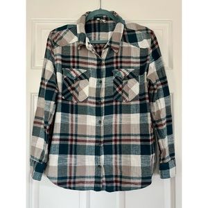 Teal and plum plaid lightweight flannel